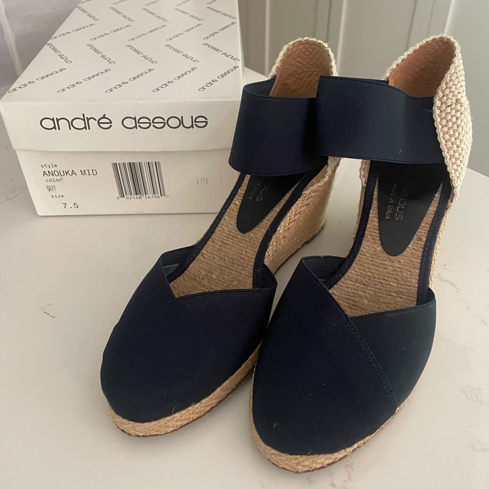 Andre Assous Anouka Navy Espadrille Wedge Heel